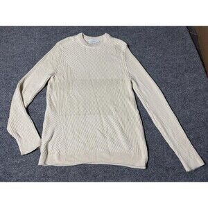 Topman Sweater Mens L Beige Ribbed Tight Knit Crew Neck Pullover Long Sleeve